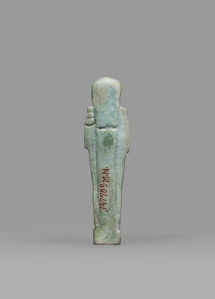 Ushabti, Mummy-shaped funerary figurine shabti, standing on a base, back supported by a