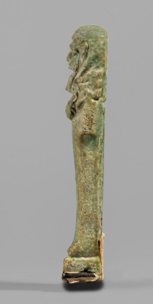 Ushabti, Mummy-shaped funerary figurine, standing on a base with back supported by a