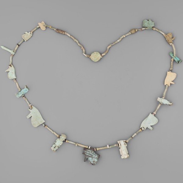 Necklace with amulets, udjat eyes, tit knots, Ptah the dwarf mythology, Toeris mythology,