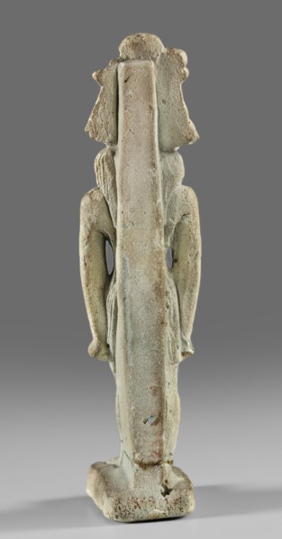 Amulet - god Mahes; Mahes mythology. Figurine of a striding lion-headed male deity wearing an atef