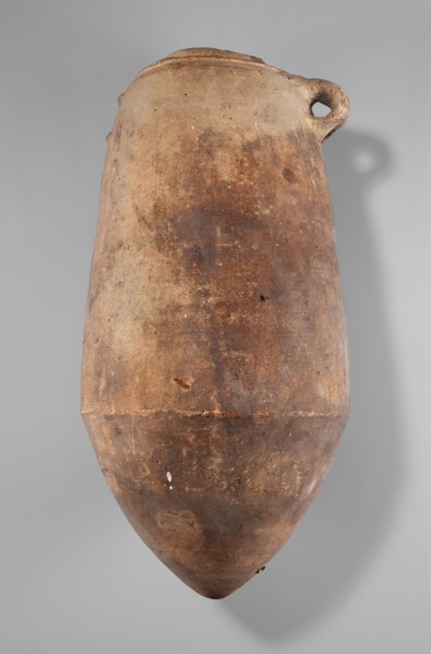Amphora, Amphora with a cylindrical body slightly tapering toward the top. Pointed bottom, annular