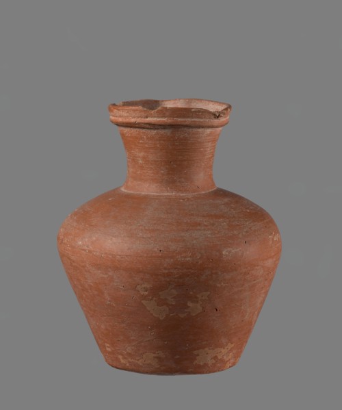 Jug with biconical belly. Vessel is widest at about half its height; shoulders broad, not very