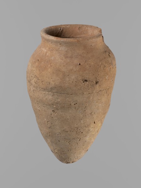 Vessel with hieratic inscription, Egyptian ceramic conical vessel clay, tapering to a pointed