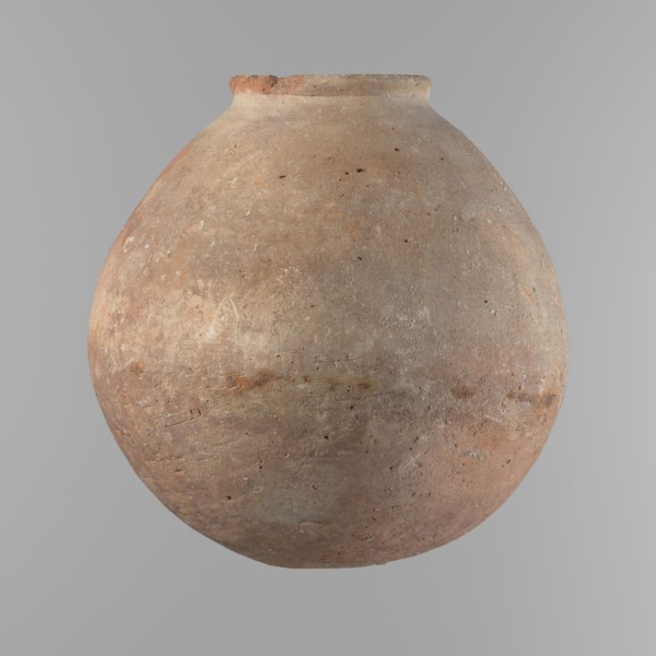 Vessel, Vessel with an almost spherical belly, widest about 1/3 of the vessel's height. Sloping