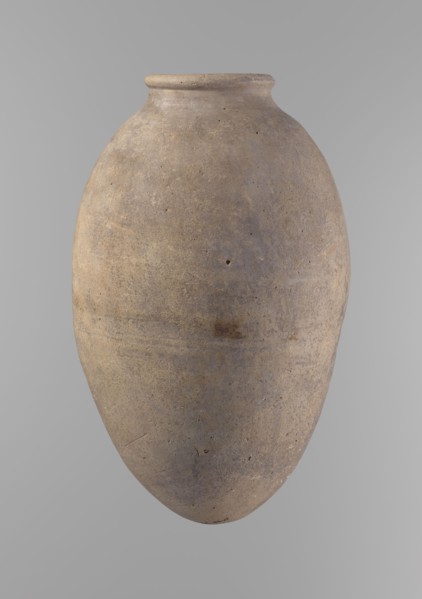Vessel, Egyptian ceramics, clay vessel. Vessel with an ovoid belly, widest about halfway up; wide,