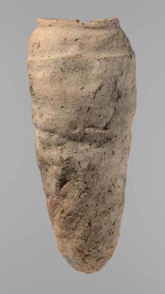 Vessel, Egyptian pottery, hand-made clay vessel with a conical belly, widest in its upper part