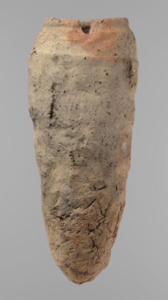 Vessel, Egyptian pottery, hand-made clay vessel with a conical belly widest in its upper part