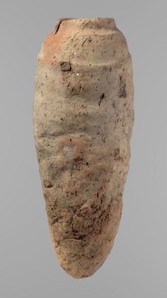 Vessel, Egyptian pottery, hand-made clay vessel with a conical belly widest in its upper part