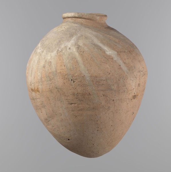 Vessel, Egyptian pottery vessel of ovoid, slightly downward-stretched shape, widest at about 2/3 of