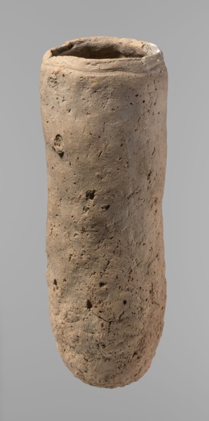 Vessel, Egyptian pottery, handmade clay vessel, almost cylindrical, widest just below the rim,