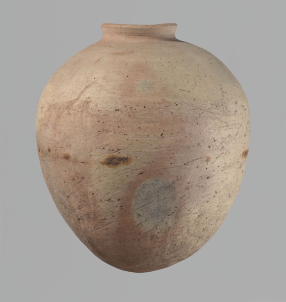 Vessel, Egyptian pottery, ceramics, clay vessel. Ovoid, slightly downward-stretching shape, widest