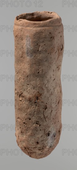 Vessel, Egyptian pottery, handmade clay vessel, almost cylindrical, widest just below a straight,