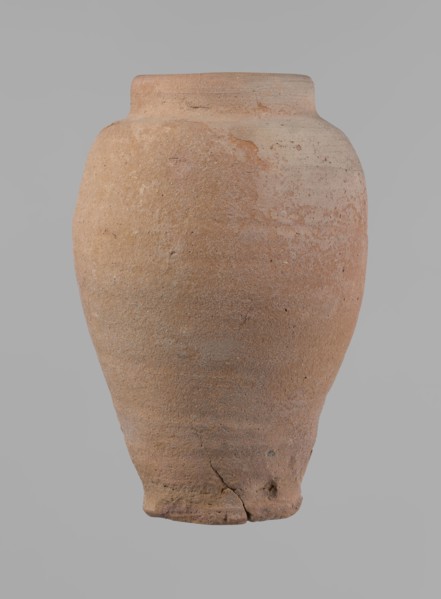 Vessel, Beer jug of a slightly irregular, conical shape with a wide, very short neck and a flat