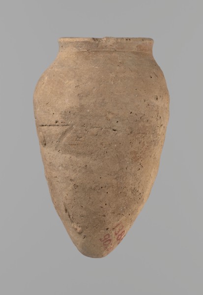 Vessel with hieratic inscription, Egyptian pottery conical clay vessel tapering toward the bottom,