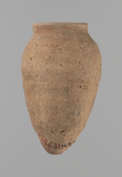 Vessel with hieratic inscription, Egyptian pottery conical clay vessel Nile clay, NB according to