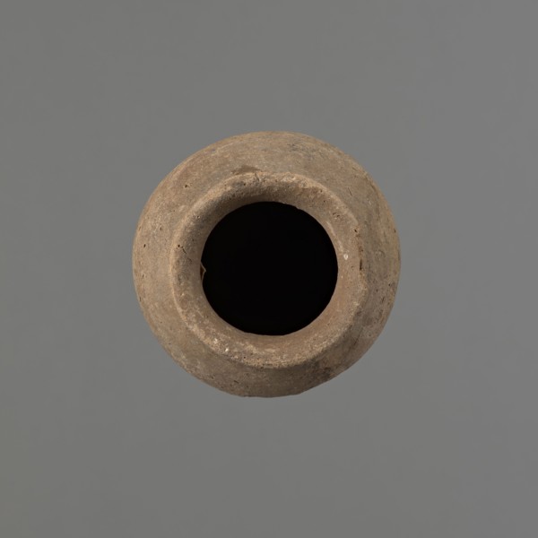 Vessel with hieratic inscription. Egyptian pottery ceramic conical vessel tapering toward the