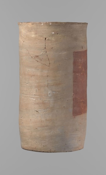 Canopic urn, Clay canopic urn with a cylindrical shape and a flat bottom and a flat, straight rim.