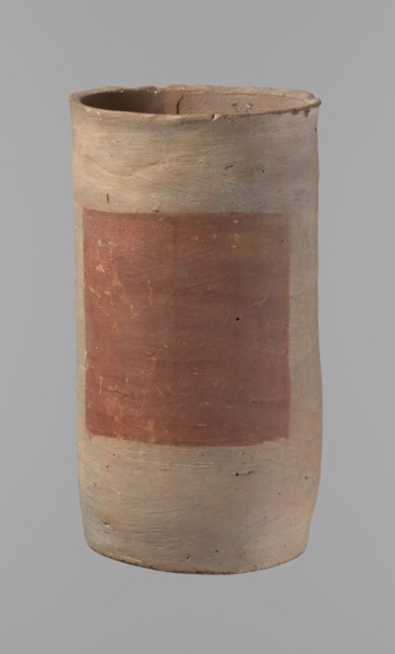 Canopic urn, Clay canopic urn with a cylindrical shape and a flat bottom and flat, straight rim.