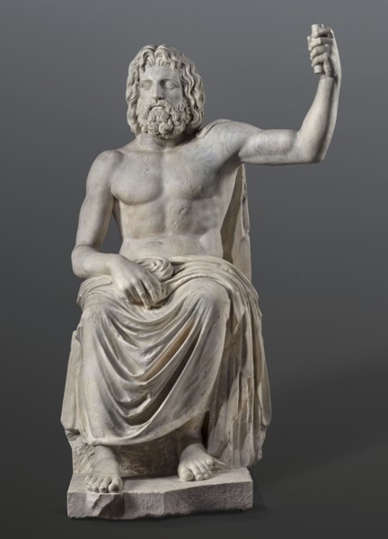 Statue of Jupiter of the Capitoline type, unknown Roman workshop. Jupiter Zeus seated on a throne