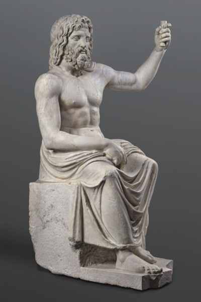 Statue of Jupiter of the Capitoline type, unknown Roman workshop. Jupiter Zeus seated on a throne