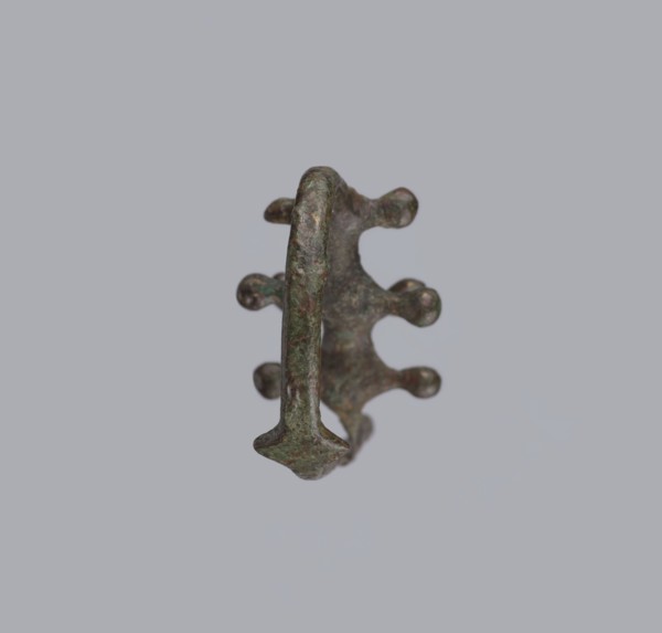 Fibula a Drago, One-piece bronze fibula with an arched ring of circular cross-section bearing four