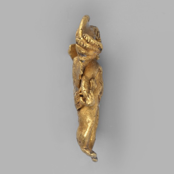 Eros-shaped pendant, Pendant in the shape of a standing Cupid with simplified hands; facial
