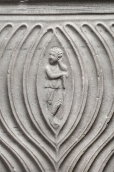 Sarcophagus with a depiction of a married couple and a shepherd, unknown Roman workshop. A large