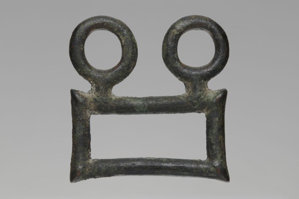 Buckle, Bronze buckle consisting of two parts in a shape similar to rectangles with joints. One