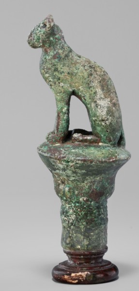 Cat sitting on a papyrus column, cats, Scen.Gal.Eg., capitals, Egyptian art, 664–332 BC; Late