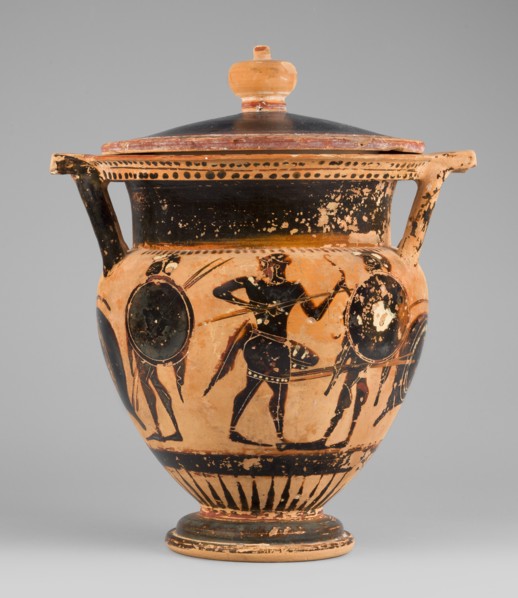 Column krater with lid, unknown Attic workshop. Black-figure krater with lid. Red clay, tinted with
