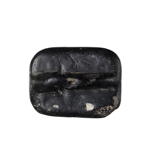 Rectangular stamp seal with a handle in the form of a protruding ridge along the axis of the seal