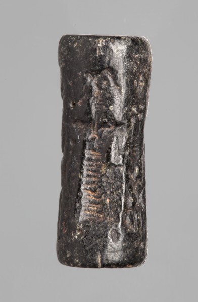 Cylinder seal with a mythological scene, unknown Cypriot workshop; mythological scene depicting two