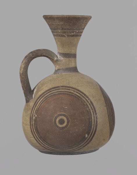 Cypriot jug, Cypriot pottery, Cypriot Bichrome Ware III. Jug on a low, straight foot. Globular
