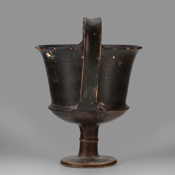 Kantharos, unknown Boeotian workshop. Physical description: Thin-walled kantharos with straight,