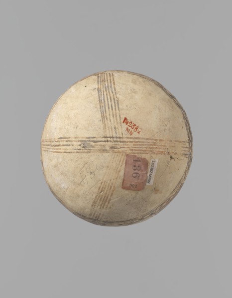 Jug, unknown Cypriot workshop. White painted ware jug with a spherical bottom, a bulging