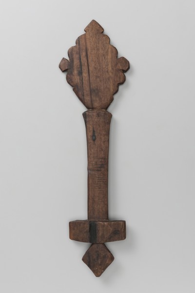 Hand-made Ethiopian cross, 20th century. Very schematic design: a rhombus mounted on a shaft topped
