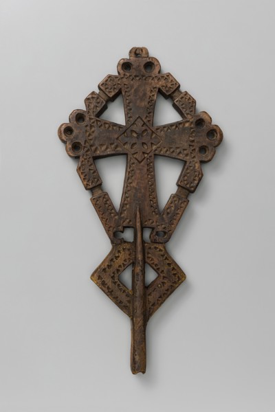Processional cross, Ethiopian workshop. A small, likely processional isosceles cross with slightly