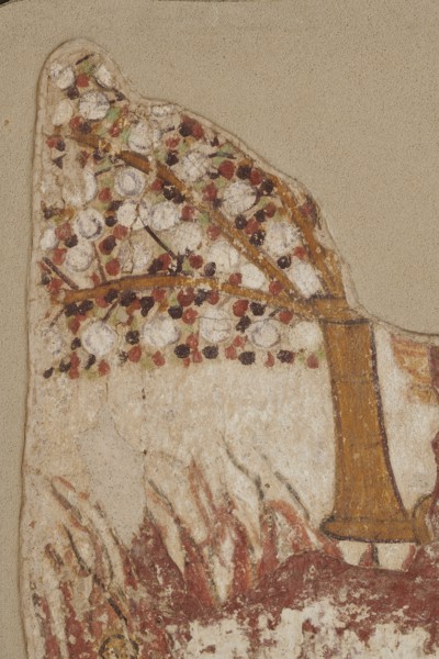 Wall painting. Tree and human figure in flames, Nubian workshop, wall paintings, tree iconographic,