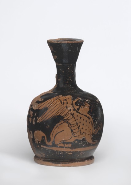 Lekythos with a sphinx, unknown Attic workshop. A small Attic red-figure lekythos with a vise. The