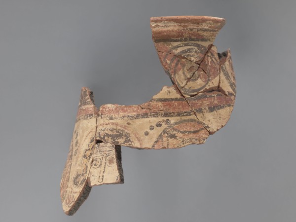 Painted storage vessel, fragment of the upper part of a large storage vessel: the neck and upper