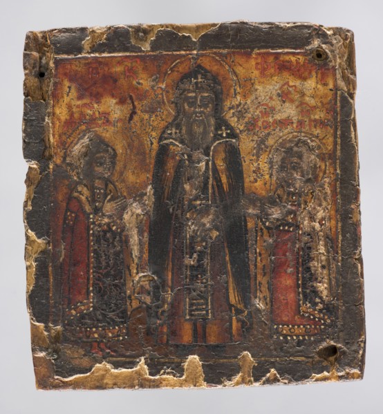 Icon: St. Theodore with His Sons — David and Constantine. Stroganoff School 1550-?. Attributed