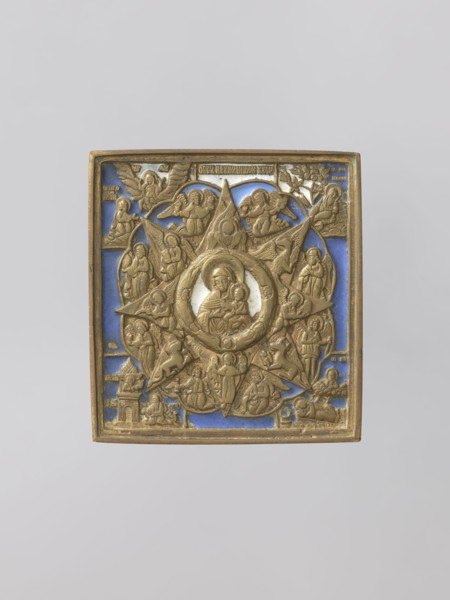 Icon: Mother of God - Nieopalimaya Kupina. Old Believer workshop. Nieopalimaya Kupina iconographic.
