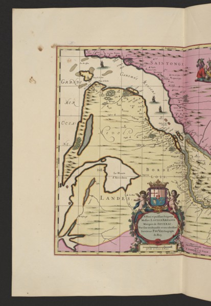La Riviere de la Garomne et la Dordogne et la pays aux environs de Bourdeavx; map of France