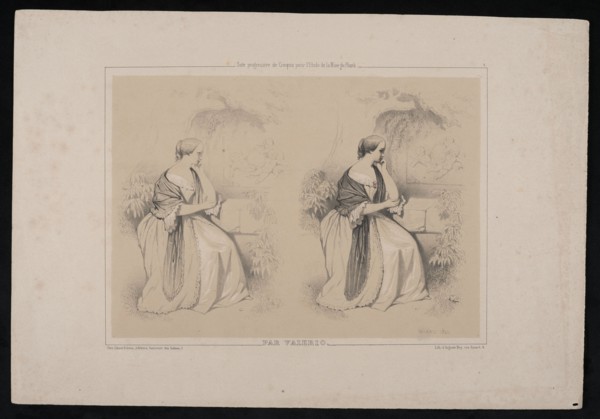 Lady Seated at a Monument; lithograph published by Gihaut Freres Paris, 1815–1871; lithographer: