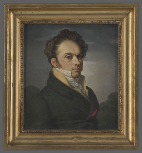 Andrzej Walenty Radziwill 1780–1837, unknown painter. Bust, three faces to the left. Dark, combed