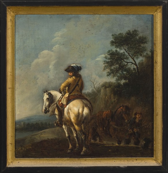 Officer on a White Horse, Pieter Wouwerman 1623–1682, ca. 1665, oil painting, height 25.0 cm, width
