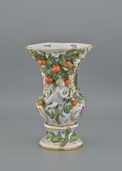 Vase, 19th/20th century, Meissen; vase; diameter 36 cm, base diameter 24 cm., A porcelain vase with
