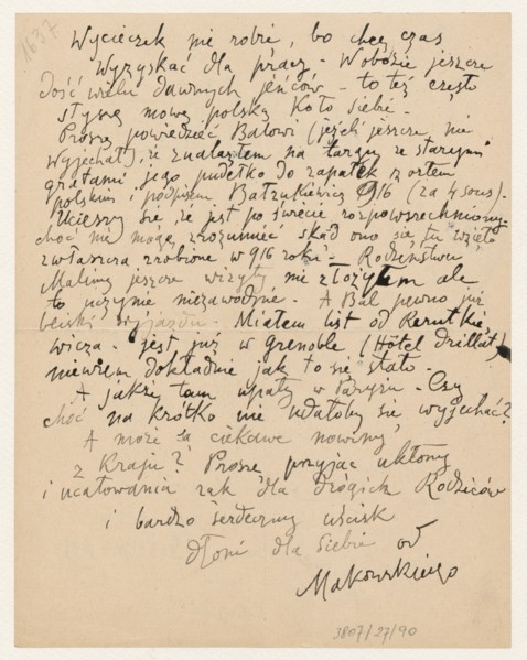 Letter to Maria Mickiewiczówna with a drawing view of the bridge in Espaly, Makowski, Tadeusz