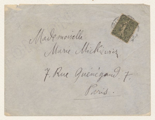 Envelope of a letter to Maria Mickiewiczówna, addressed to Maria Mickiewicz 1868–1952; author: