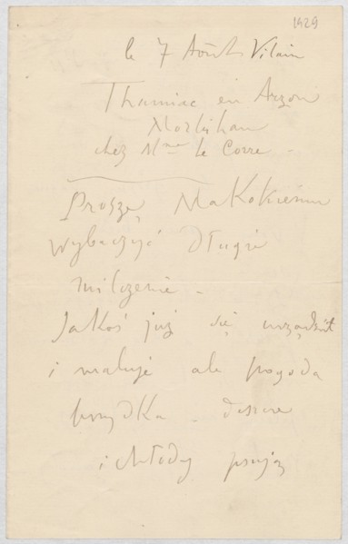 Letter from Tadeusz Makowski 1882–1932 to Maria Mickiewiczówna Maria Mickiewicz, 1868–1952,